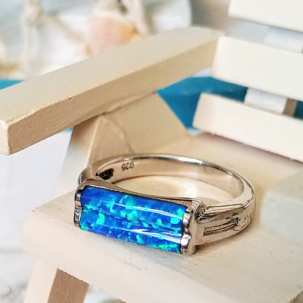 Sterling Silver Blue Fire Opal Ring
